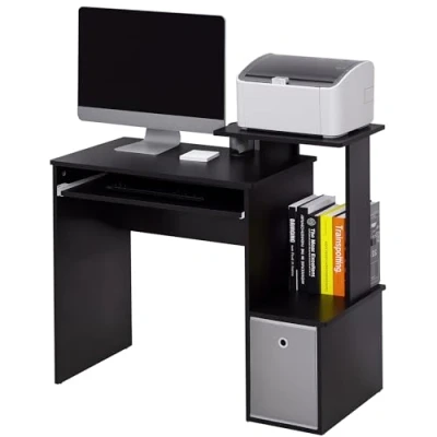 Image of HOMCOM Computer Desk with Sliding Keyboard Tray Storage Drawer Shelf Home Office Workstation Black 100 x 40 cm