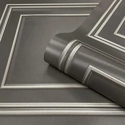 Image of YöL Full Roll Silver Grey Textured Wood Panelling Effect Vinyl Wallpaper Metallic