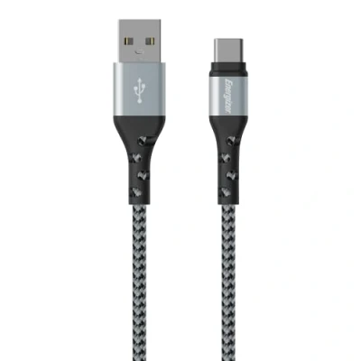 Image of Energizer Reinforced USB A/USB C Cable, 2 m, Black/Silver Braided