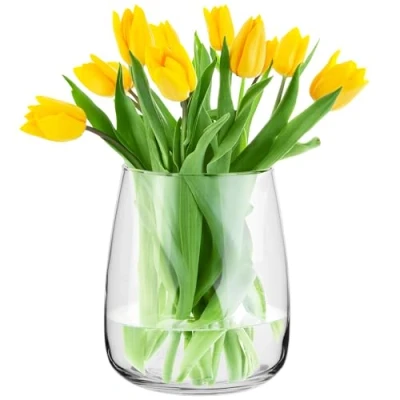 Image of TREND for HOME Large Glass Vase H: 22.7 cm Vases Flowers Clear Roses Pampas Tulip Big Wide Wedding Decor Ø 19 Zinnia