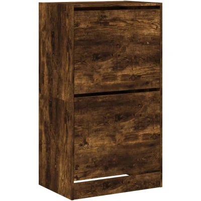 Image of vidaXL Shoe Cabinet with 2 Flip Drawers Smoked Oak 60x42x108 cm