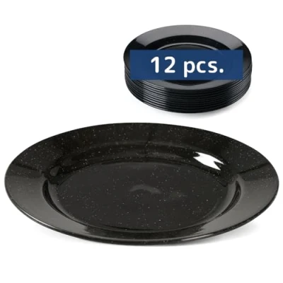 Image of Abena Gastro Reusable Plastic Dinner Plates 18cm Pack of 12 Granite Black Hard Dishwasher Safe Unbreakable