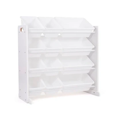 Image of Humble Crew Children&#039;s Shelf, Toy Organiser Shelf with 12 Storage Boxes, White/White