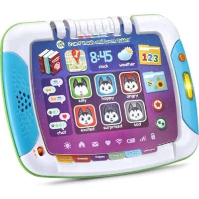Image of LeapFrog 2 in 1 Touch &amp; Learn Tablet, Kids Two Sided Electronic Toy with Stories and Activities, Educational Play for Children Aged Years +,Multicolor,22.1 x 28.5 33.5 cm