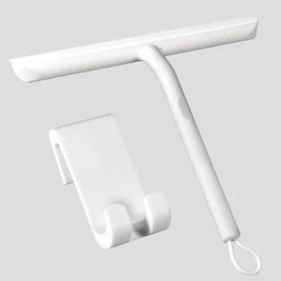Image of Vinabo Shower Squeegee for Doors,Silicone Cleaner with Hook,Bathroom Wiper, Scraper Mirror,Car,Window and Glass Cleaning 21cm (White)