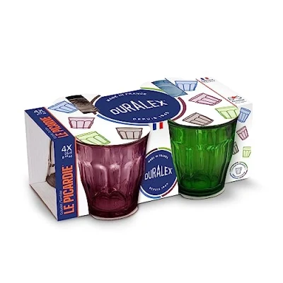Image of Duralex Picardie Glass Tumbler Set 250ml 4pc Multicolour Water Wine Whisky Gin Juice Cocktail Drinking Glassware Cup