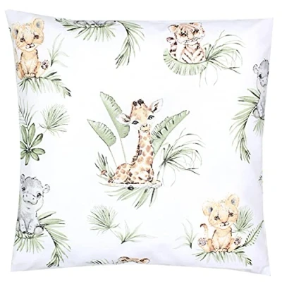 Image of TupTam Children&#039;s Decorative Pillow Case Double Sided Design, Safari/Lion/Brown/Leaves/Green, 80 x cm