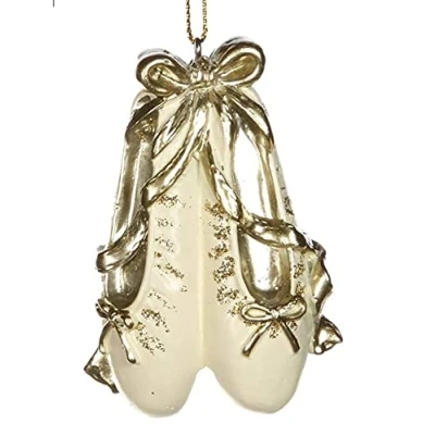 Image of Goodwill: Ballet Slippers Resin and Fabric cream Gold 7.5 Centimeter Hanging Tree Decoration Set of 2