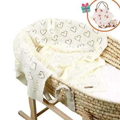 Image of Baby Soft Knit Lovely Cotton Pure Blanket for Boys and Girls, Odot Toddler Warm Swaddle Sleeping Square Throw Blankets Knitted Patterns Pram Cot Bed Textured Sleep (Beige,100 x 80 cm)