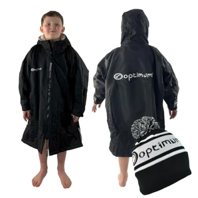 Image of Optimum Drywrap Long Sleeve Quick Dry Changing Robe Windproof, Oversized Poncho Coat Perfect for Outdoor &amp; Surfing, Water Sports XXS Kids, Black