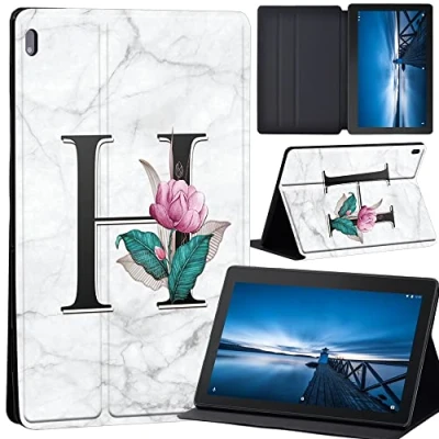Image of Case Compatible with Lenovo Tab M10 HD 2nd Gen 10.1 Inch TB X306X/TB X306F, Ultra Thin Stand Function Auto Sleep Wake Up Slim PU Protective (letter H on white marble)
