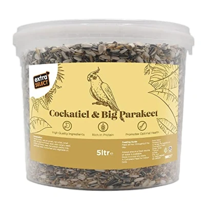 Image of Extra Select Cockatiel &amp; Big Parakeet Food: Complete High Protein Bird Seed Mix for Indoor Birds 5 Litre Bucket