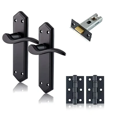 Image of XFORT Black Beauty Range Matt London Suite Lever Latch Door Pack, Complete Set with Handles, 65mm Tubular and 75mm Ball Bearing Hinges, for Internal Wooden Doors