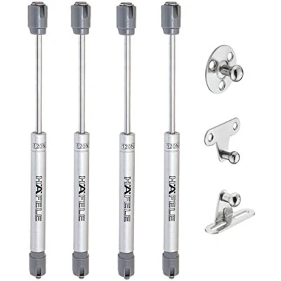 Image of Hafele 120N Hydraulic Shock Absorber Spring Compression Support for Doors Cupboard Gas Piston Kitchen Furniture Pneumatic Lift Lid Stay Power Pack of 4, Grey, 0