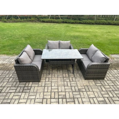 Image of Wicker pe Rattan Sofa Outdoor Garden Furniture Set with Rectangular Dining Table Dark Grey Mixed Fimous