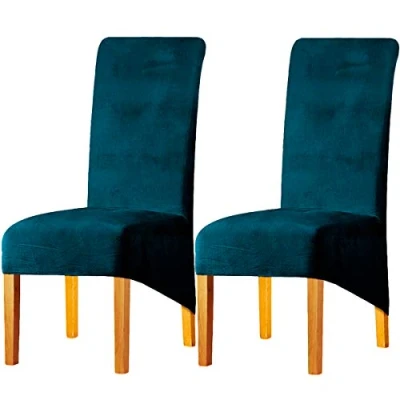 Image of LANSHENG Stretchy Chair Covers XL Dining Velvet Fabric Slipcovers Seat for Living Room Home Party Banquet Wedding Teal,Set of 2