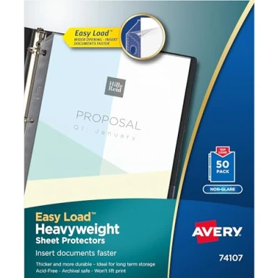 Image of Avery Heavyweight Non Glare Sheet Protectors, 8.5&quot; x 11&quot;, Acid Free, Archival Safe, Easy Load, 50ct (74107)