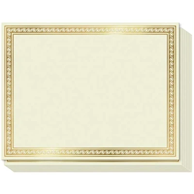 Image of Sweetzer &amp; Orange Plain Certificate Paper for Awards. Set of 50x, 180gsm Gold Border Award Certificates Graduation Diploma, Employee the Month, Sports Certificate, Appreciation or Participation