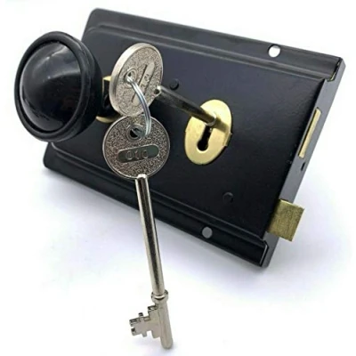 Image of Rim Sashlock and Knob Set Black 6&quot; Lock