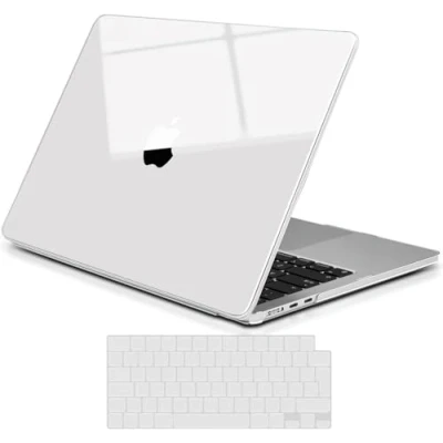 Image of TECOOL Premium Case compatible with MacBook Air M3 M2 13.6 inch 2024 A3113 2022 A2681, Ultra Thin Hard Shell &amp; UK EU TPU Keyboard Cover, Glossy Clear