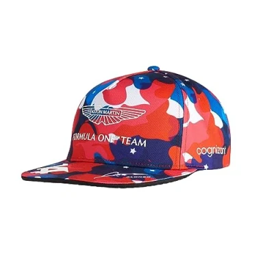 Image of Aston Martin Formula One Team 2023 Fernando Alonso USA GP Special Edition Baseball Cap Official Merchandise Red/White/Blue