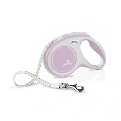 Image of Flexi New Comfort Tape Grey &amp; Rose Medium 5m Retractable Dog Leash/Lead for dogs up to 25kgs/55lbs