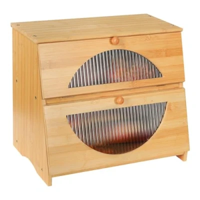 Image of Leader Accessories Double Decker Bamboo Bread Bin 2 Layer Box Large Capacity Storage for Kitchen translucent window 15.3&quot;x9.8&quot;x13&quot;