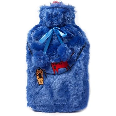 Image of Biggdesign Cats Hot Water Bottle with Soft Plush Cover Cold &amp; Compress 68 OZ / 2L Large Washable Bag for Cramps, Neck and Back Pain, Feet Shoulders Navy Blue