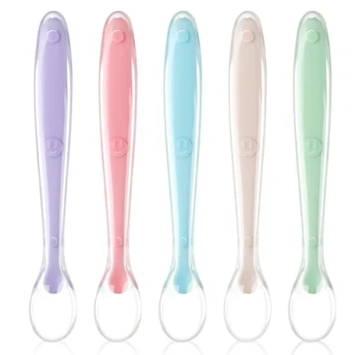 Image of Vicloon Baby Spoons, 5 Pcs Silicone Spoon for Feeding and Infant Weaning，Baby Soft Spoons Self Training Utensil Easy Grip Toddler Cutlery Kit