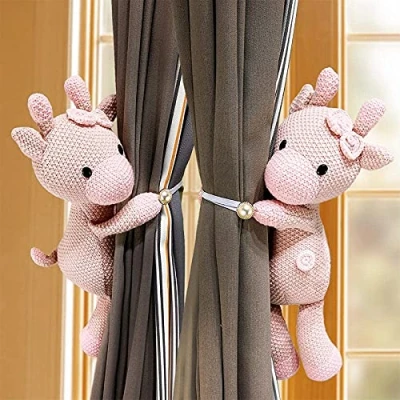 Image of 2Pcs Cartoon Curtain Buckle Tieback Animal Strap Hook Clip Tie back for Kids Child Nursery Room Window Decorations (Pink Deer)