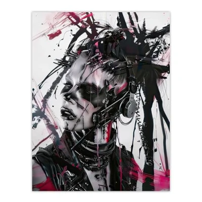 Image of Artery8 Cybergoth Woman Portrait Modern Cyberpunk Living Room Large Wall Art Poster Print Thick Paper 18X24 Inch