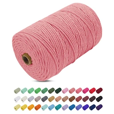 Image of Uiopa Macrame Cord 3mm x 200m, Thick Rope Yarn Soft Natural Cotton Cord, Coloured 4 Ply String for DIY Craft, Plant Hangers, Wall Hanging, Christmas Decorations (Flesh pink)