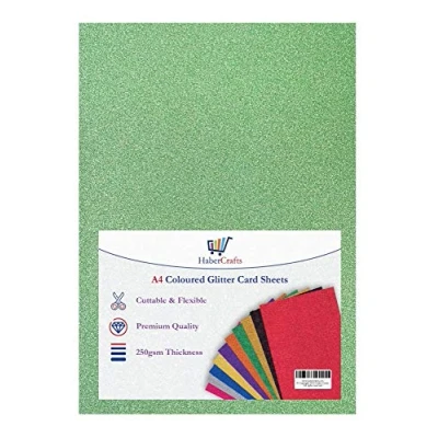 Image of A4 Green Glitter Card Paper Non Shed Sparkle Craft Sheets 250gsm Bling Crafting Cardstock Acid Free Making Scrapbooking Arts &amp; Crafts (Green 5 Sheets)