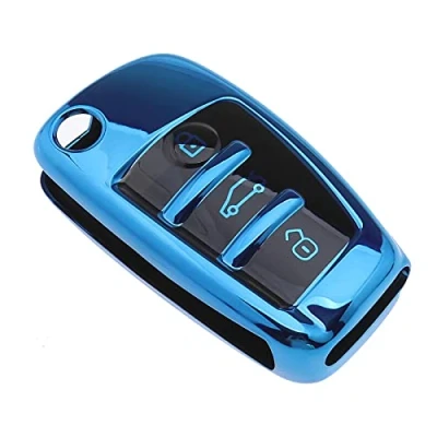 Image of eMagTech Car Key Cover Finish TPU 3 Button Fob Case Shell Drop proof Blue Compatible with Audi A1 A3 A4 A6 Q3 Q5 Q7 S3 R8 TT
