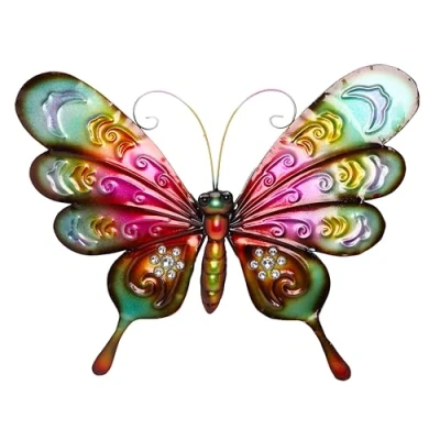 Image of Christmas Concepts® 44cm (17&#039;&#039;) Colourful Jewelled Metal Butterfly Wall Art Sculpture Indoor/Outdoor Garden Decoration