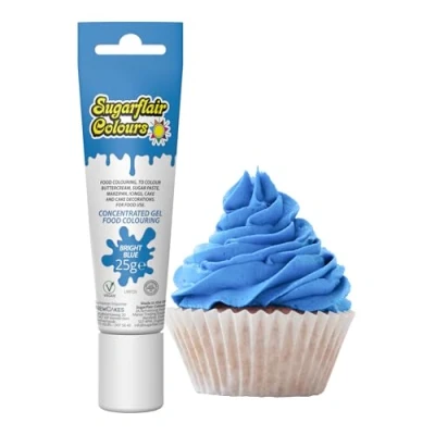 Image of Sugarflair Essentials Food Colouring Gel Bright Blue Concentrated for Sugar Paste, Royal Icing, Buttercream, Cake Decorations, Cakes and More! Vibrant Colour Dye 25g