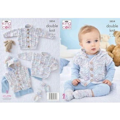 Image of King Cole Baby DK Knitting Pattern Cable Jacket Gilet Sweater &amp; Socks (5854)