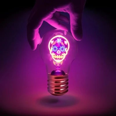 Image of Suck UK Calavera Cordless Lightbulb Rechargeable Light Bulb &amp; Gothic Home Decor Gifts Halloween Lamps Bedside Bedroom Accessories Room