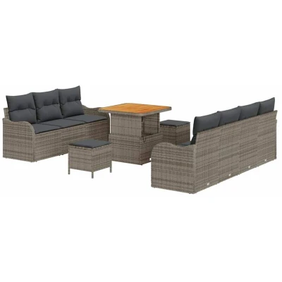 Image of Vidaxl 10 Piece Garden Sofa Set with Cushions Grey Poly Rattan Acacia