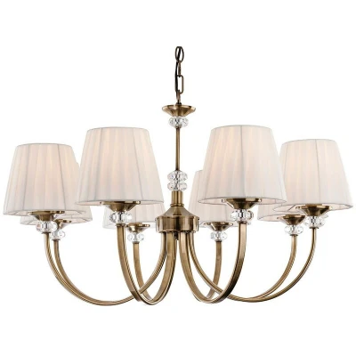 Image of Langham 8 Light Multi Arm Chandelier Antique Brass, Pleated Cream Shades, E14