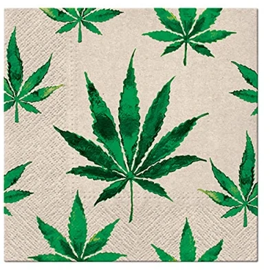 Image of 3 Ply Quality ECO Biodegradable Paper Napkins Serviettes 33cm x (Pack of 20) (Mariuana)