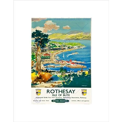 Image of Wee Blue Coo TRAVEL ROTHESAY ISLE OF BUTE BRITISH RAILWAYS HARBOUR RIVER ART PRINT B12X7883