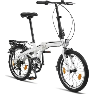 Image of Licorne Bike Conseres Premium Folding 20 inch Wheels White &amp; Black for Men, Boys, Girls and Women, 6 gear speed, Foldable