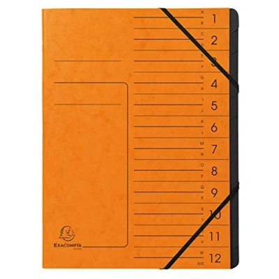 Image of Exacompta Ref 541204E Stapled Spine Multipart File 245 x 320mm in Size, Suitable for Storing A4 Documents 12 Tabbed Sections Orange Cover with Reinforced Tabs
