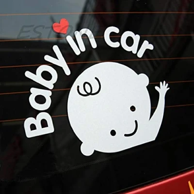 Image of Baby in Car Waving On Board Safety Sign Cute Decal/Sticker Stickers Label