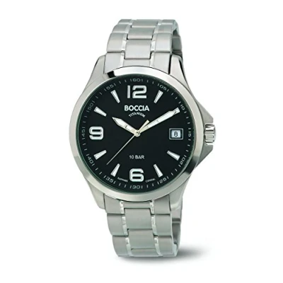 Image of Boccia Men&#039;s Quartz Watch with Black Dial Analogue Display and Silver Titanium Bracelet B3591 02