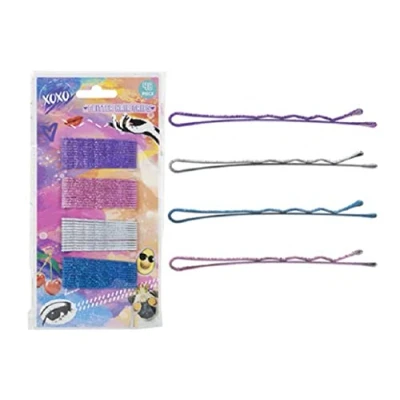 Image of 48 Glitter Hair Grips, Pink, Purple, Blue and Silver Bobby Pins