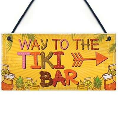 Image of RED OCEAN Welcome Tiki Bar Party Hanging Pub Plaque Beer Cocktails Beach Decoration Sign Friendship Gift