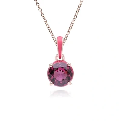 Image of Siberian Waltz Pink Enamel &amp; Round Rhodolite Pendant Necklace In Rose Gold Vermeil