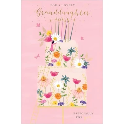 Image of Abacus Cards Granddaughter Birthday Card Happy with Contemporary Floral Cake Design and Special Finishes for Women, Girls